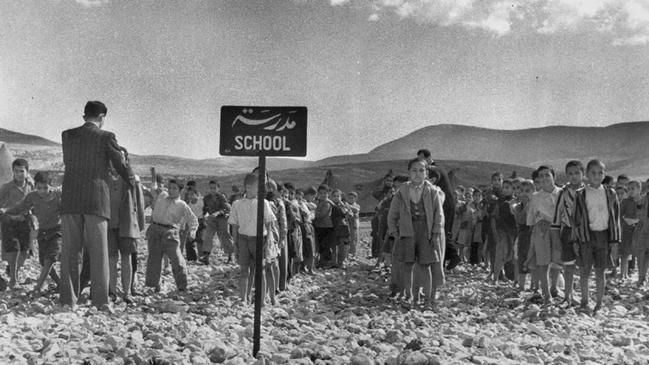 An UNRWA school for Palestinian children in the Jalazoun refugee camp in the West Bank in 1950. Picture: AP Photo/United Nations