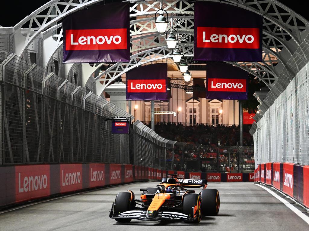 SINGAPORE, SINGAPORE - SEPTEMBER 20: Oscar Piastri of Australia driving the (81) McLaren MCL38 Mercedes on track during practice ahead of the F1 Grand Prix of Singapore at Marina Bay Street Circuit on September 20, 2024 in Singapore, Singapore. (Photo by Clive Mason/Getty Images)