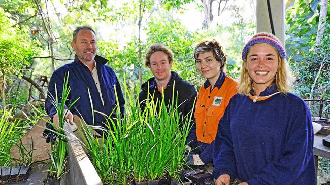 Green Army Supervisor Lucas Salmon from EnviTE with 2016 participants Guillaume Berthier, Sheba Martyn and Rosie Ronan.