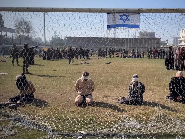 Disturbing images of Palestinian prisoners from a video taken by Yosee Letova at Al-Yarmok Stadium in #Gaza