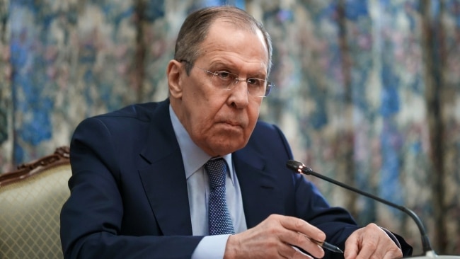Russian Foreign Minister Sergey Lavrov slammed France for leaking the private conversation between President Macron and President Putin. Picture: Russian Ministry of Foreign Affairs/Handout/Anadolu Agency via Getty Images