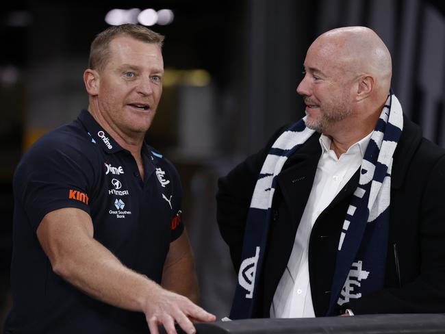 Carlton president Luke Sayers pictured with senior coach Michael Voss. Picture: Darrian Traynor/Getty Images