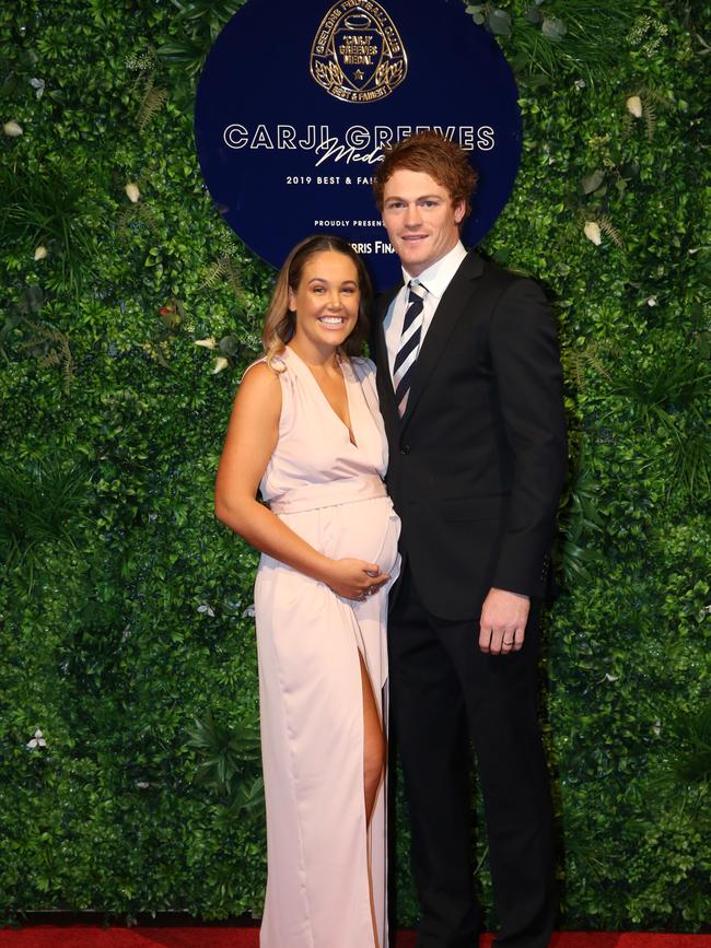 Amie and Gary Rohan at Geelong’s 2019 best and fairest. Picture: Peter Ristevski]
