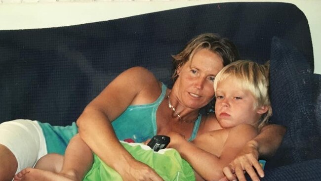 Ethan Ewing with his mum Helen. The pro surfer grew up on Straddie. Picture: Contributed