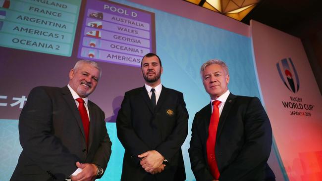 Wales coach Warren Gatland, Australia coach Michael Cheika and Georgia coach Milton Haig.