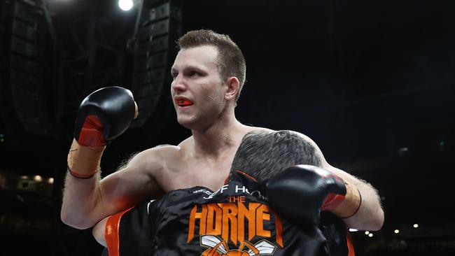 BRISBANE, AUSTRALIA — NOVEMBER 30: Jeff Horn celebrates winning against Anthony Mundine during the River City Rumble at Suncorp Stadium on November 30, 2018 in Brisbane, Australia. (Photo by Chris Hyde/Getty Images)