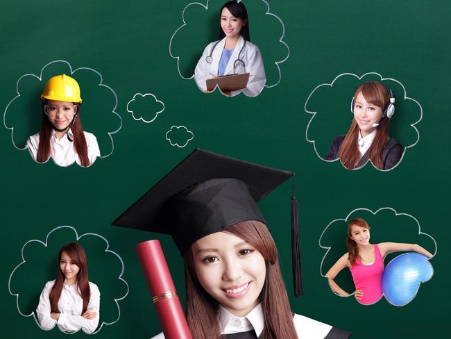 Smile student woman graduating and think her future and job, asian beauty