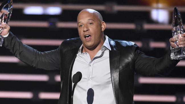 Vin Diesel accepts the award for favorite movie for “Furious 7” at the People's Choice Awards at the Microsoft Theater on Wednesday, Jan. 6, 2016, in Los Angeles. (Photo by Chris Pizzello/Invision/AP)