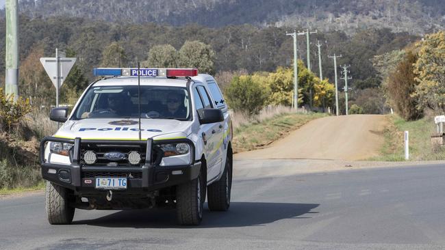 Shooting near Glenfern in the Derwent Valley, police searching at the intersection of Glenfern Road and Triffetts Road. Picture: Chris Kidd