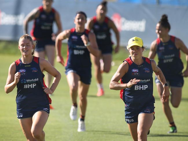 Crows players at AFLW training in December. Picture: Dean Martin