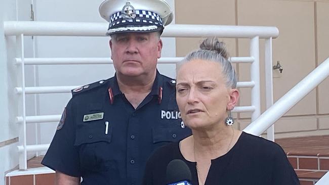 Police Minister Kate Worden and NT Police Deputy Commissioner Michael Murphy face the media.