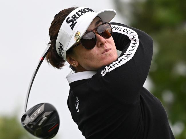 Hannah Green of Australia tees off on the 6th hole during the third round of the 2024 BMW Ladies Championship at Seowon Valley Country Club in Paju on October 19, 2024. (Photo by Jung Yeon-je / AFP)