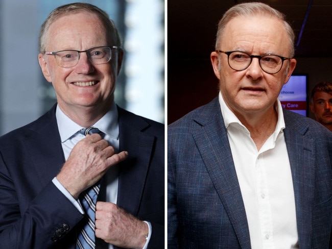 Former Reserve Bank governor Philip Lowe, and Anthony Albanese on Sunday.