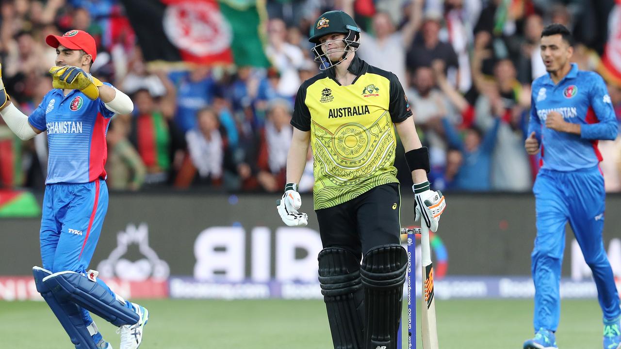 Steve Smith was dismissed out LBW for 4 in his only knock during last year’s T20 World Cup. Photo by Sarah Reed/Getty Images