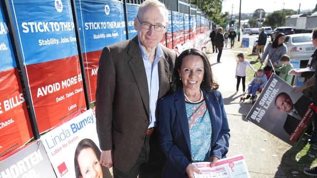 Linda Burney with former NSW premier Bob Carr at Clemton Park Public school earlier today.