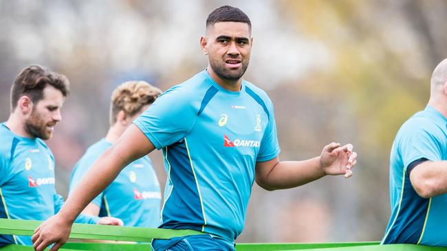 New Wallabies lock Lukhan Tui at training on Monday. Picture: Stu Walmsley, ARU Media