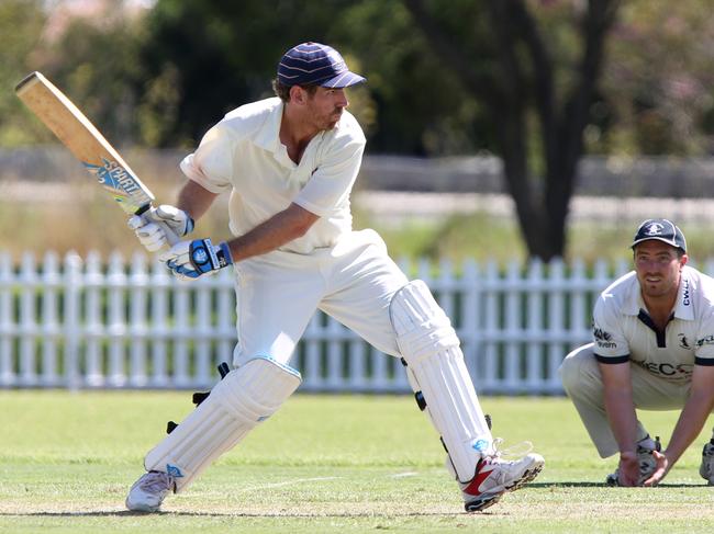 Camden District Cricket Association Senior Cricket Grand Final at Bradbury Oval between Camden(batting) and the Westerners(bowling). Dylan Scott batting.