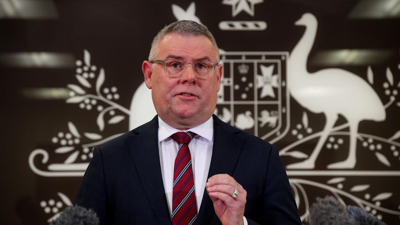 Federal Minister for Employment and Workplace Relations Murray Watt speaking to the media in Brisbane an announcing plans to have branches of the CFMEU de-registered Brisbane Friday 2nd August 2024 Picture David Clark