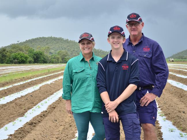 Angela, son Daniel and Gary Spotswood from Mt Alma Organics said they were “ecstatic” to receive a Coles Nurture Fund grant, which they will use improve processes and increase production. Picture: supplied