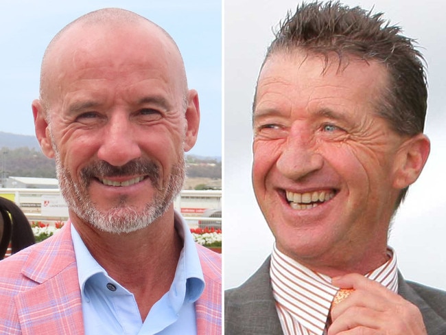 Former top jockeys Glen Boss (left) and Malcolm Johnston. Pictures: File