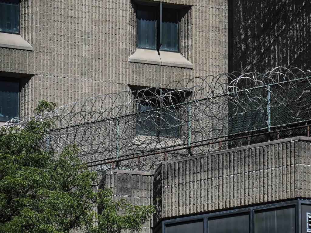 Razor wire fencing at the Metropolitan Correctional Center in New York where financier Jeffrey Epstein died while awaiting trial on sex-trafficking charges. Picture: Bebeto Matthews