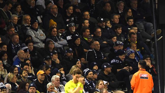 Security guards police the crowd during the Round 13 clash between Carlton and Western Bulldogs.