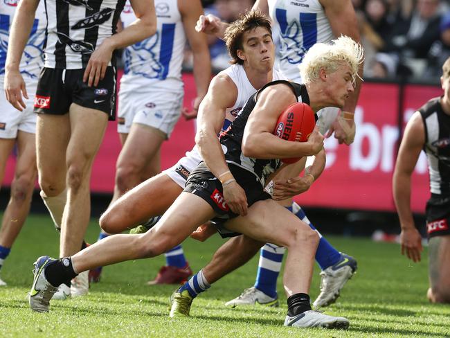 Young duck king Jack Ginnivan has become a poster child for winning free kicks with his own head. Picture: Michael Klein