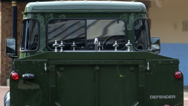 Prince Philip also designed the open-top rear section where his coffin will rest, made to his exact specifications, including the rubber grips on silver metal pins known as the ‘stops’. Picture: AFP