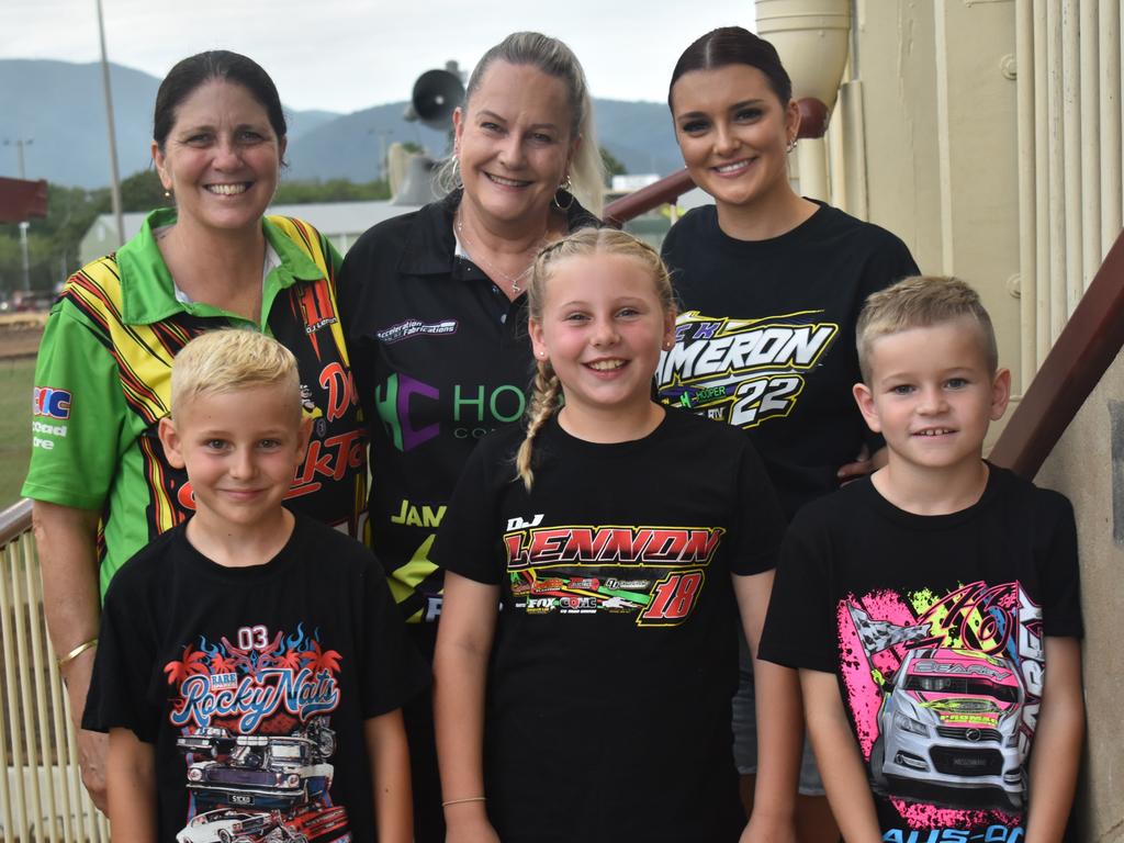 <p>Katrina Peacock, Sam Cameron, Sarah Peacock, Daniel Lennon, Malieka Lennon and Brooklyn Saunders at the McCosker Rocky Speedway's Modified Sedans Cattle Cup at the Rockhampton Showgrounds on February 24, 2024.</p>