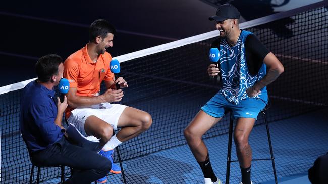 Djokovic and Kyrgios chat after their match. Picture: Getty