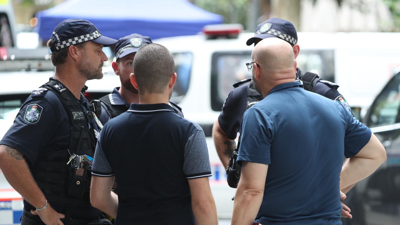 Police at the scene of a shooting in Mary Street in the Brisbane CBD. Pic Peter Wallis