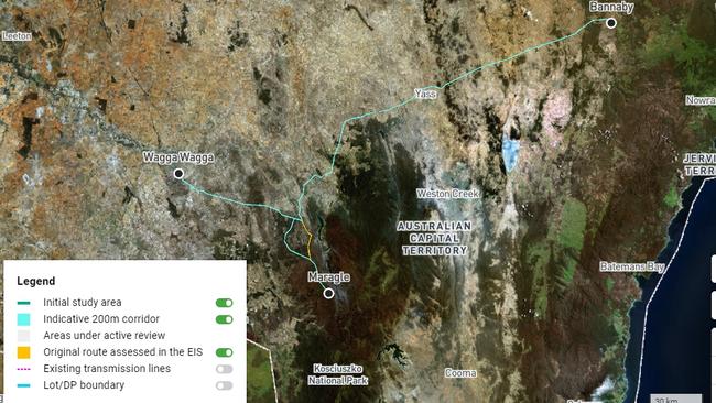 Transgrid Humelink map connecting Wagga Wagga. Photo: Supplied