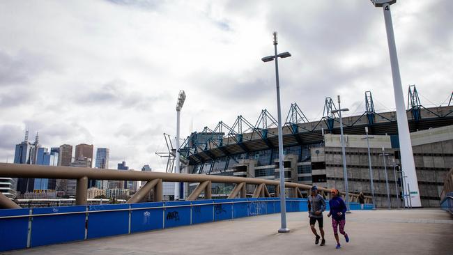 Melbourne's sporting precinct is quiet under Stage 4 Covid-19 restrictions. Picture: Mark Stewart