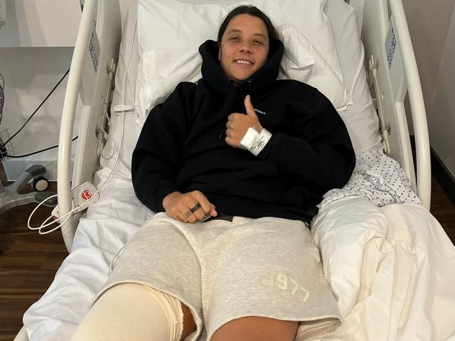 Samantha Kerr in a hospital bed after she ruptured her ACL in January last year. Picture: Instagram