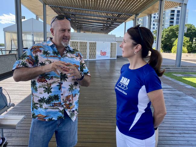 Ambassador Clinton Parmenter and BMA Leah Scheepers at the launch of 2022 Marina Run. Picture: Strategic Media Partners