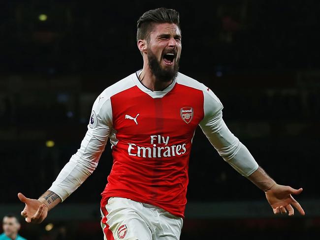 Olivier Giroud celebrates after scoring the opening goal vs West Bromwich Albion.