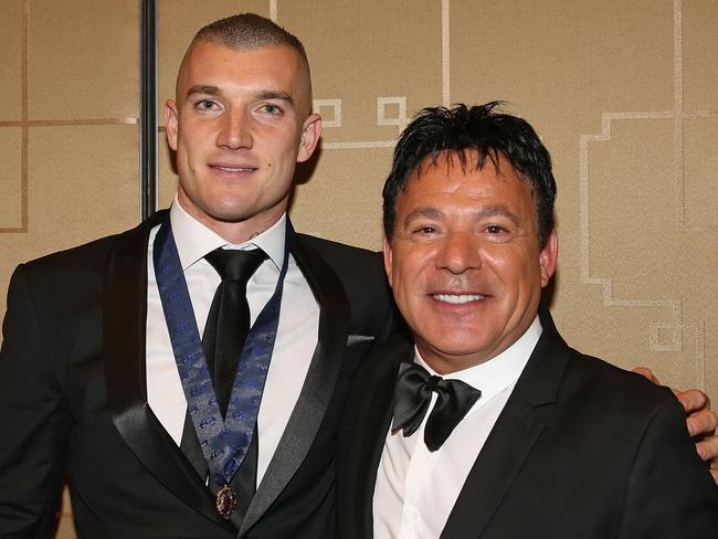 Martin with manager Ralph Carr after winning the 2017 Brownlow Medal. Picture: Scott Barbour/Getty Images