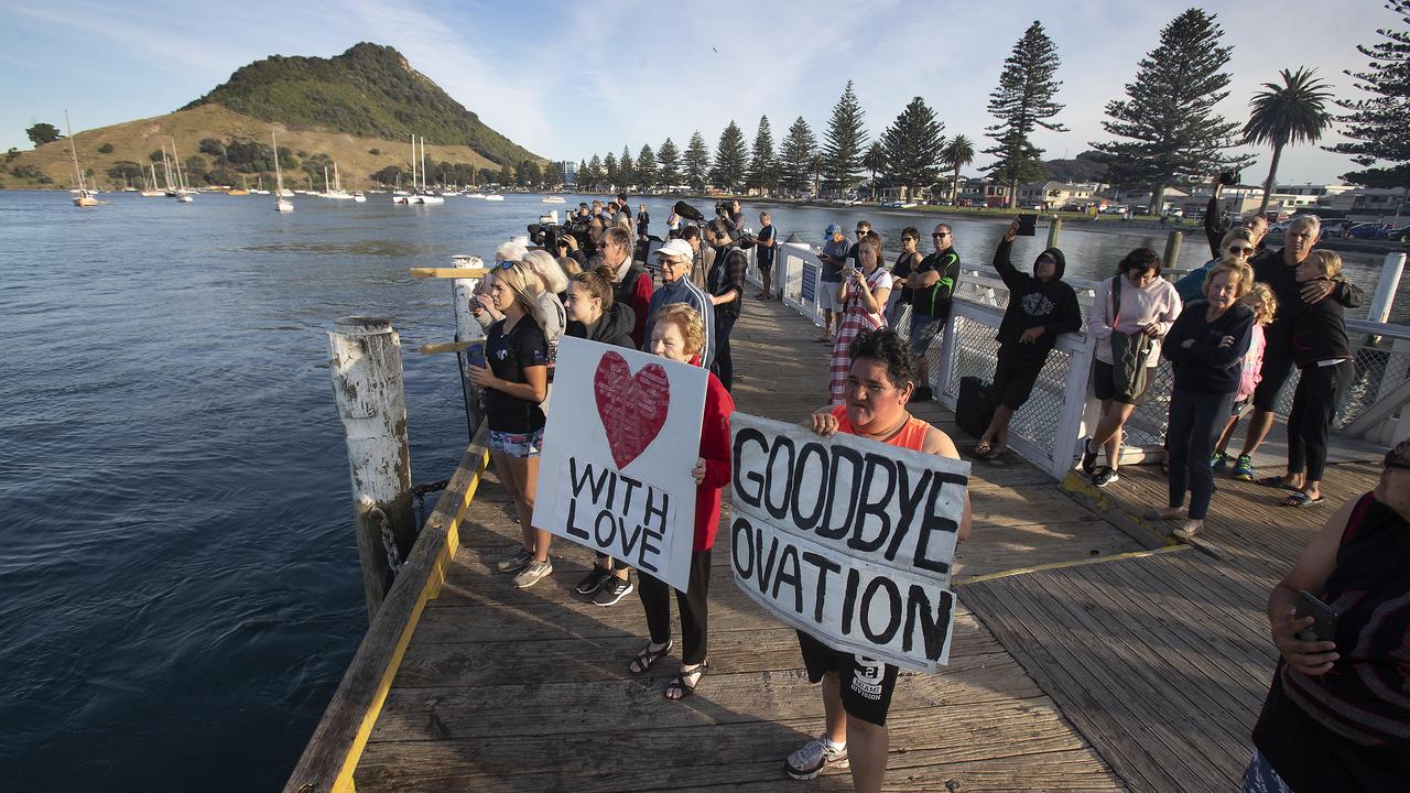 A small group of locals waved the ship off from the Port of Tauranga. Picture: John Boren/Getty Images.