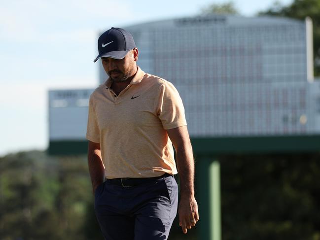 AUGUSTA, GEORGIA - APRIL 09: Jason Day of Australia looks on on the 18th green during the final round of the 2023 Masters Tournament at Augusta National Golf Club on April 09, 2023 in Augusta, Georgia. (Photo by Patrick Smith/Getty Images)