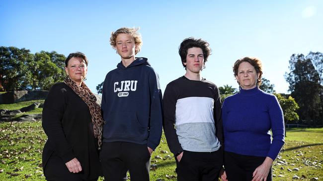 Leanne Bergan and her son Jack 15, and Jacqueline Somosi with her son Axel 16. Picture: Tim Hunter.