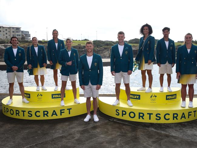 SYDNEY, AUSTRALIA: Newswire Photos : APRIL 17 2024: Australian Olympians gather at Clovelly Beach in Sydney today for the unveiling of the official formal Olympic uniforms for the Paris 2024 Games.  Picture: NCA Newswire / Gaye Gerard