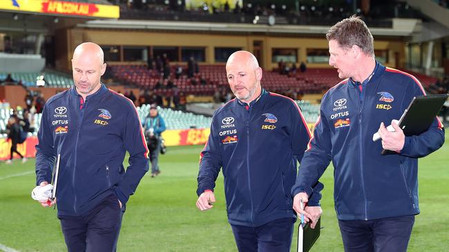 Adelaide coach Matthew Nicks walks off Adelaide Oval after his side’s 10th consecutive loss.