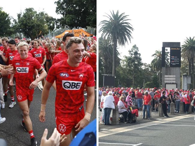 The Swans walk out to a guard of honour outside the SCG.