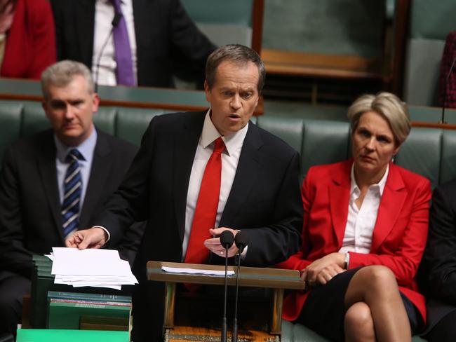 In combat position .... Opposition Leader Bill Shorten gives a scathing reply to the Abbott government’s “cruel” Budget. Picture: Gary Ramage