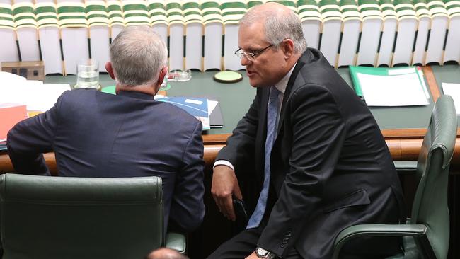 Prime Minister Malcolm Turnbull and Treasurer Scott Morrison in Question Time on Wednesday. Picture: Kym Smith