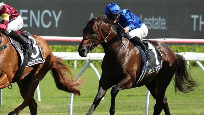 SYDNEY, AUSTRALIA - MARCH 08: Zac Lloyd riding Linebacker win Race 7 The Agency Randwick Guineas during Sydney Racing at Royal Randwick Racecourse on March 08, 2025 in Sydney, Australia. (Photo by Jeremy Ng/Getty Images)