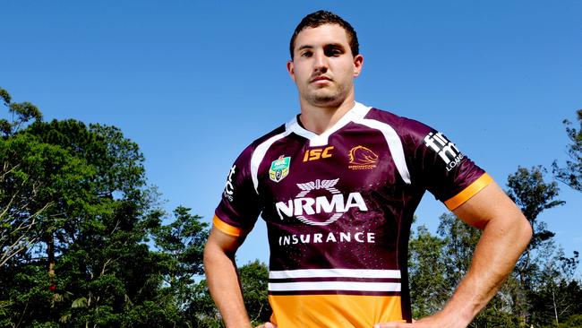 Broncos player Corey Oates wearing the new jersey for 2017. Pics Tara Croser.