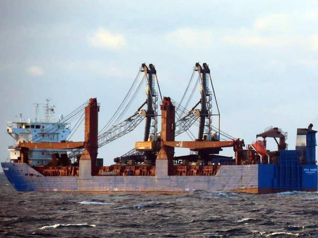 In this handout image released by the Portuguese Navy on December 22, 2024, the Russian cargo ship Ursa Major is pictured during a monitoring operation conducted by the Portuguese Navy along the Continental Exclusive Economic Zone (EEZ) off the coast of Portugal. Two crew members are missing after a Russian cargo ship sank in international waters in the Mediterranean after an explosion on board, Russia's foreign ministry said on Telegram on on December 24, 2024. The Ursa Major sank "after an explosion in the engine room," the ministry's crisis unit said. (Photo by Handout / Portuguese Navy / AFP) / RESTRICTED TO EDITORIAL USE - MANDATORY CREDIT "AFP PHOTO /  PORTUGUESE NAVY / HANDOUT /  " - NO MARKETING NO ADVERTISING CAMPAIGNS - DISTRIBUTED AS A SERVICE TO CLIENTS