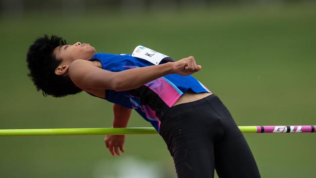 Teenager Kurt Michael from Kogarah Bay competing in the U17 High Jump.