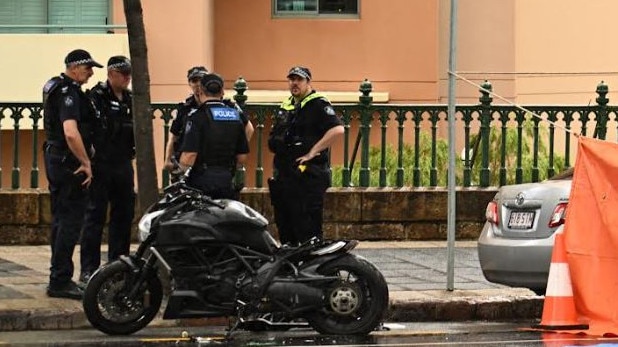 A motorbike rider died in a serious crash in Brisbane's CBD. Picture: Lyndon Mechielsen